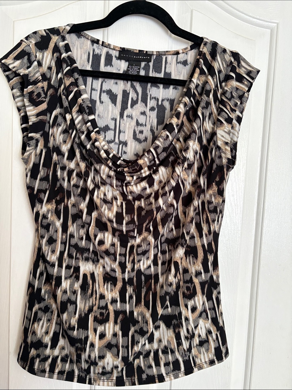 Grace Elements Neutral Animal-Print Cowl Neck Cap Sleeve Top